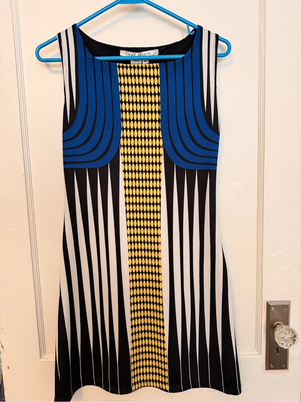 Sleeveless Geometric Mini Dress - Blue, Yellow & Black
